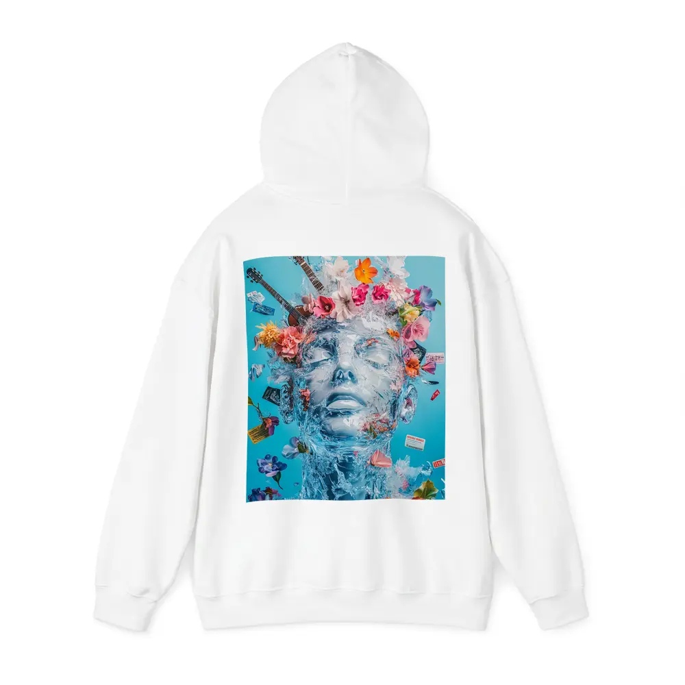 Ice Sculpture Head Flowers Guitars Blue Background – Hoodies