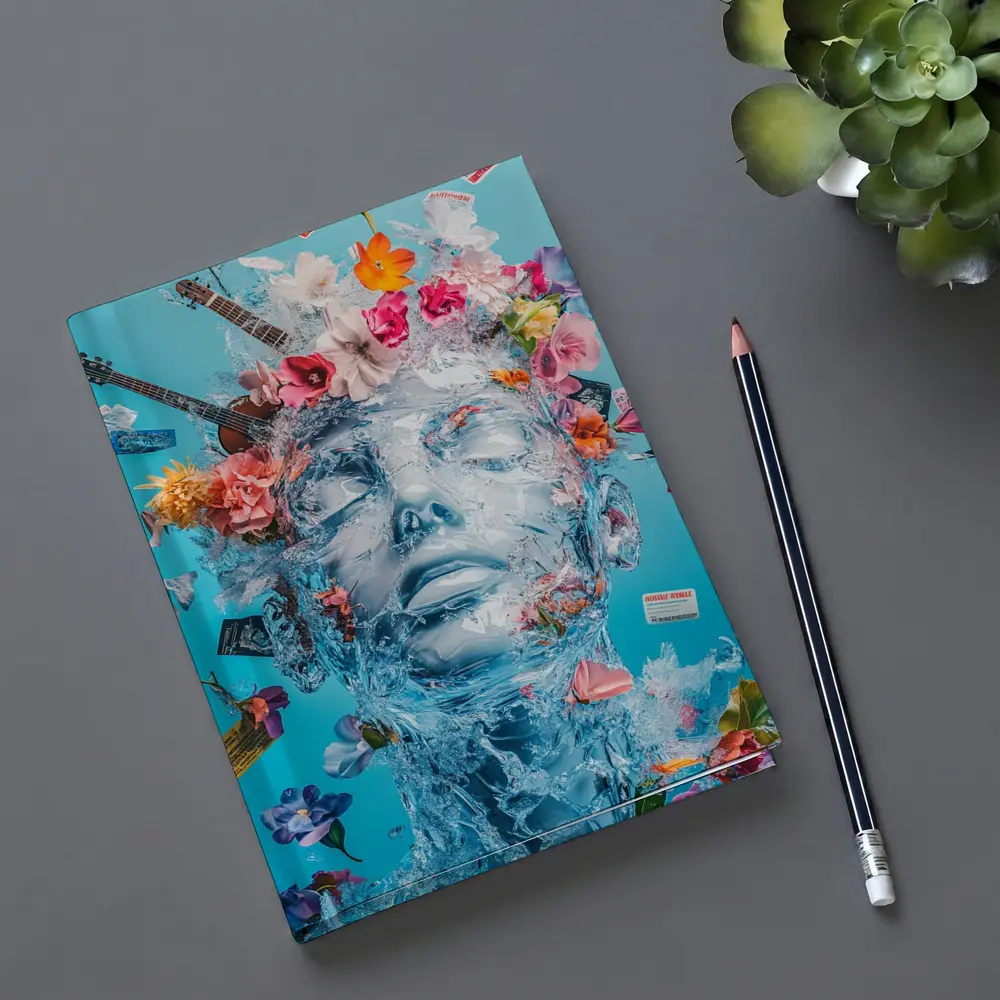 Ice Sculpture Head Flowers Guitars Blue Background – Notebooks