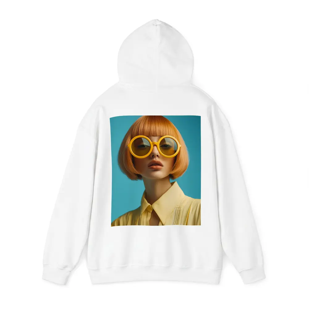 Retro Fashion Woman Yellow Sunglasses Blue Background – Hoodies