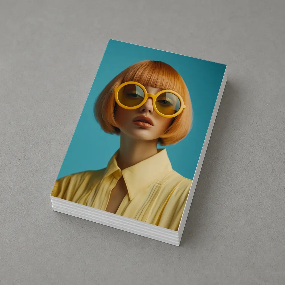 Retro Fashion Woman Yellow Sunglasses Blue Background – Postcards