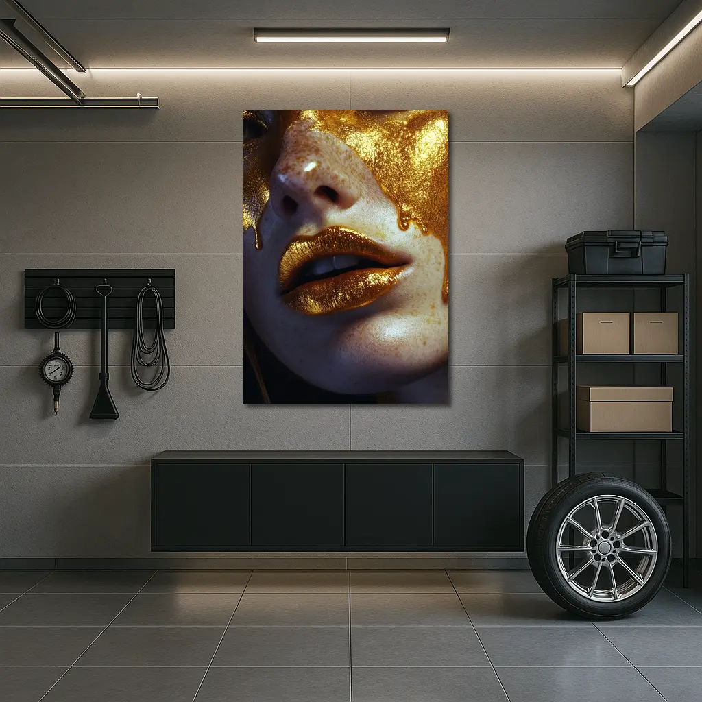 Gold Paint Dripping Over Freckled Face – Wall Art