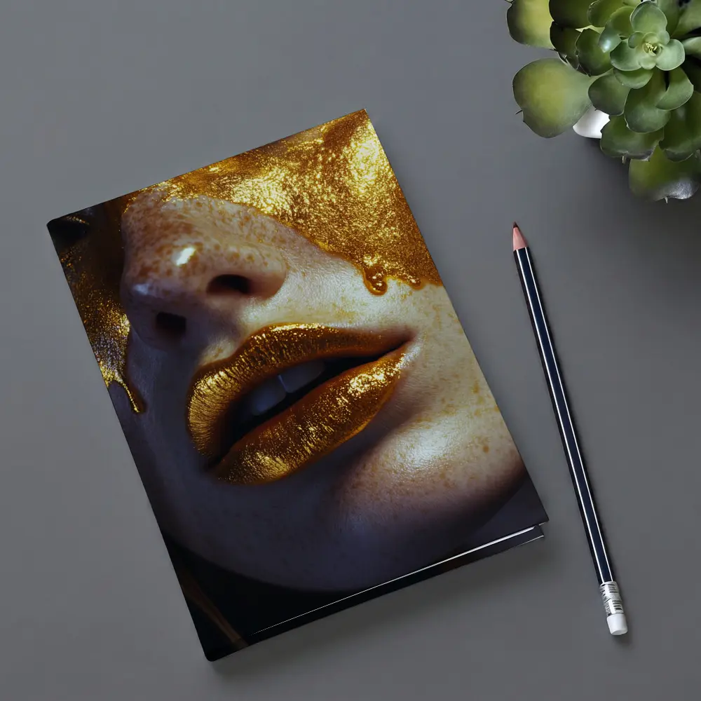 Gold Paint Dripping Over Freckled Face – Notebooks