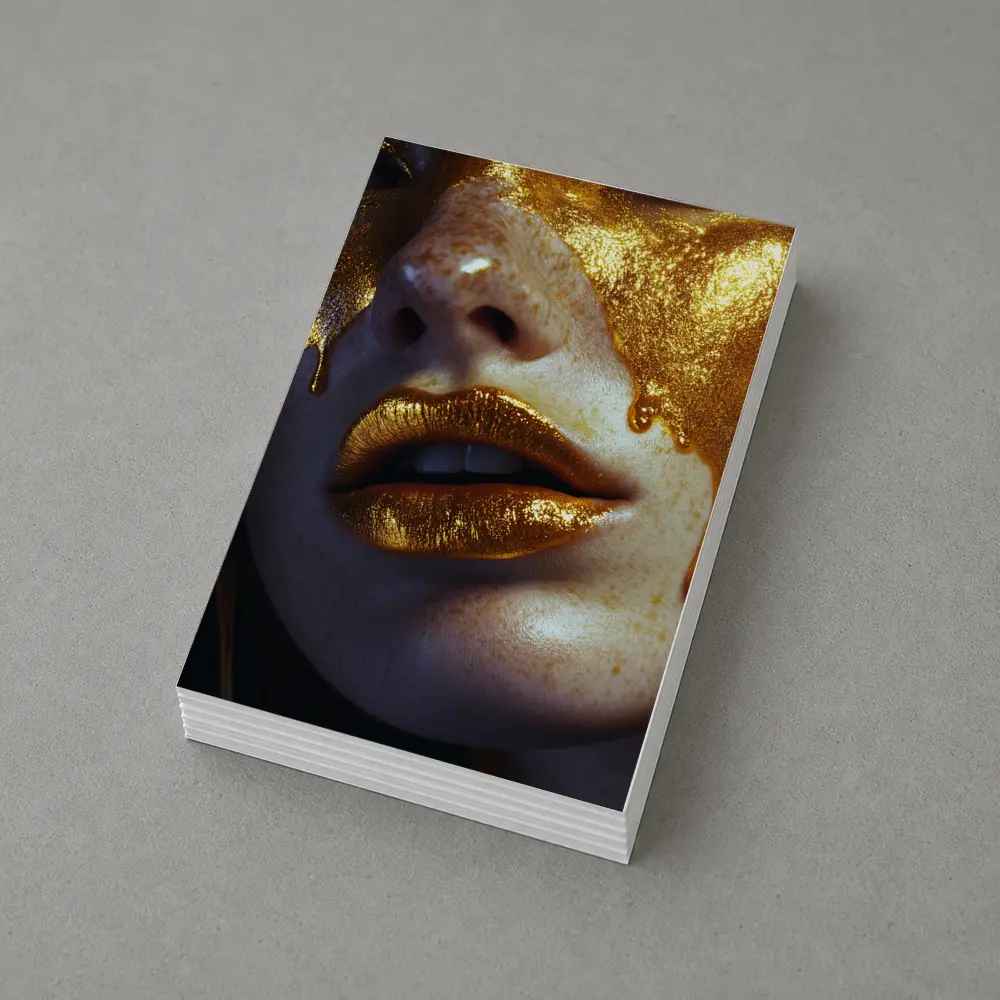 Gold Paint Dripping Over Freckled Face – Postcards