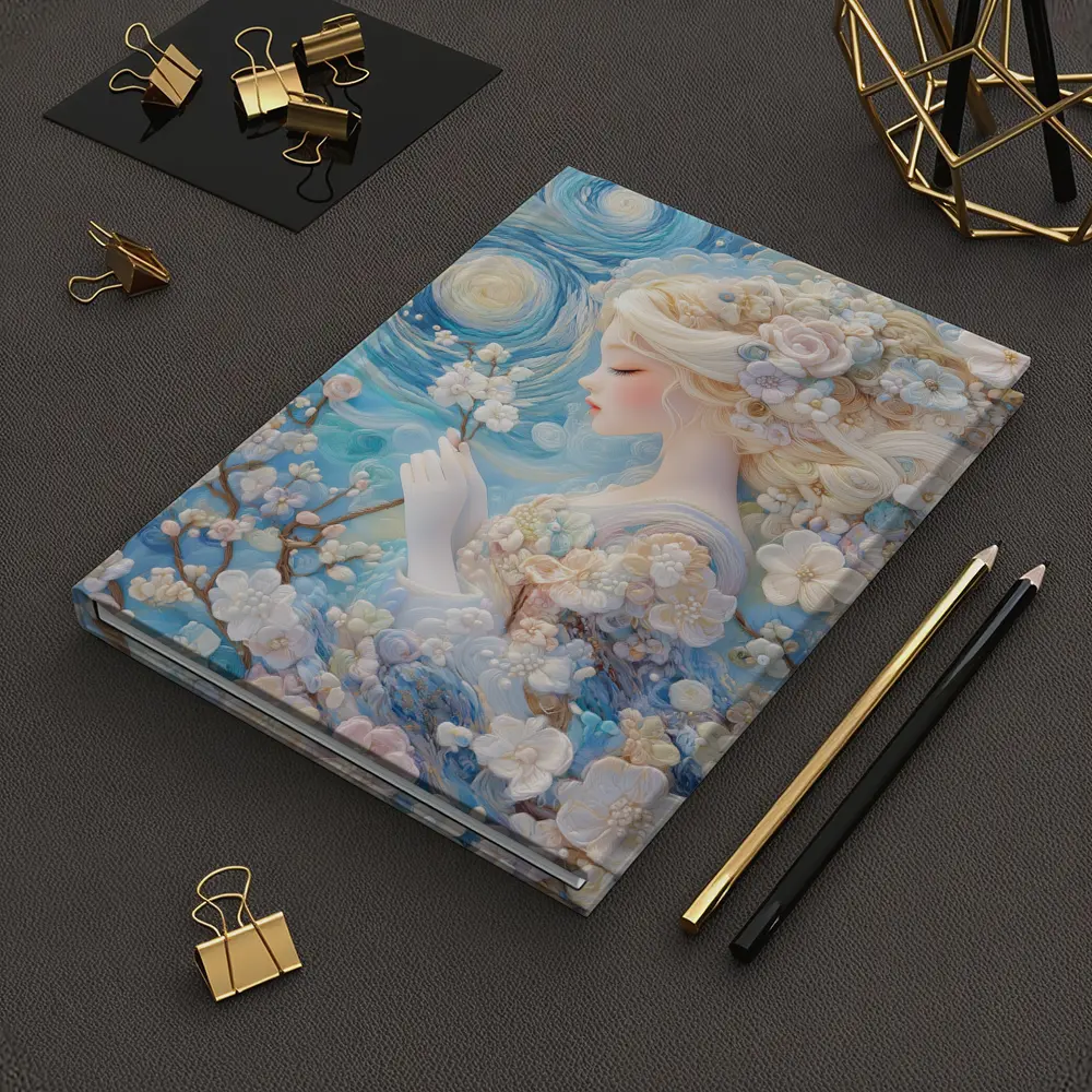 Blonde Girl Cherry Blossoms Swirling Blue Sky – Notebooks