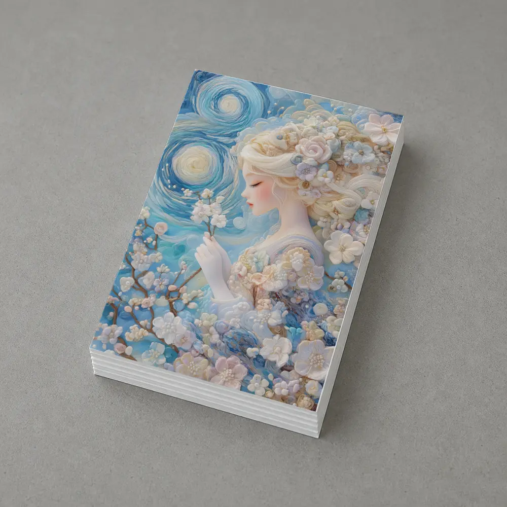 Blonde Girl Cherry Blossoms Swirling Blue Sky – Postcards