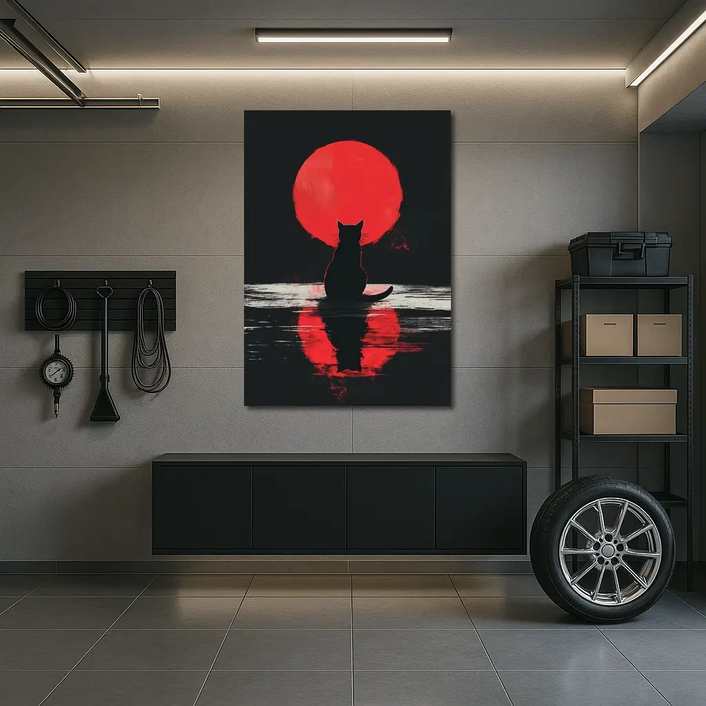 Black Cat Silhouette Red Moon Night – Wall Art
