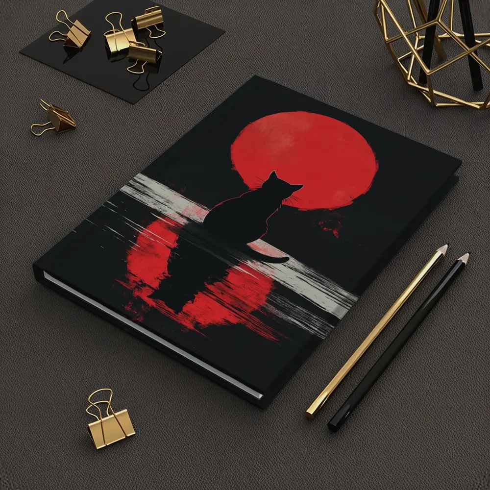 Black Cat Silhouette Red Moon Night – Notebooks