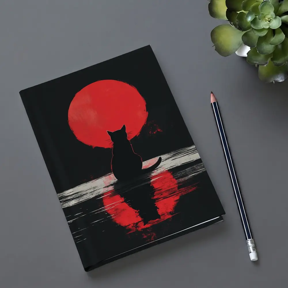 Black Cat Silhouette Red Moon Night – Notebooks