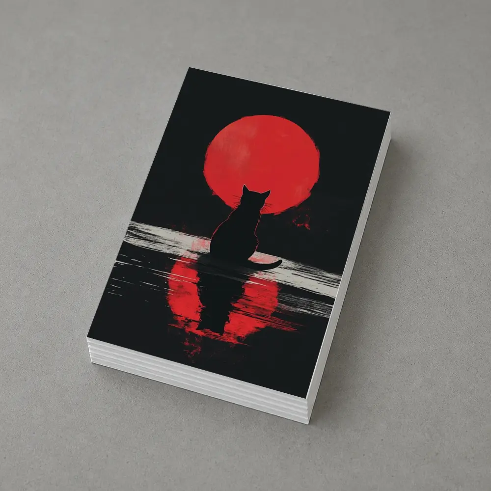 Black Cat Silhouette Red Moon Night – Postcards