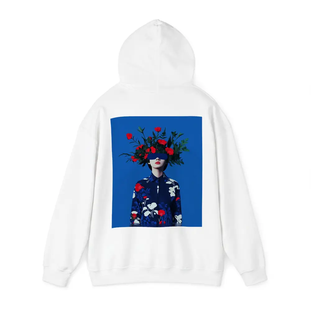 Woman With Red Flowers Blue Surreal Art – Hoodies