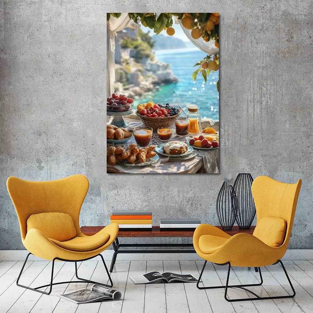 Mediterranean Breakfast Spread By The Sea – Wall Art