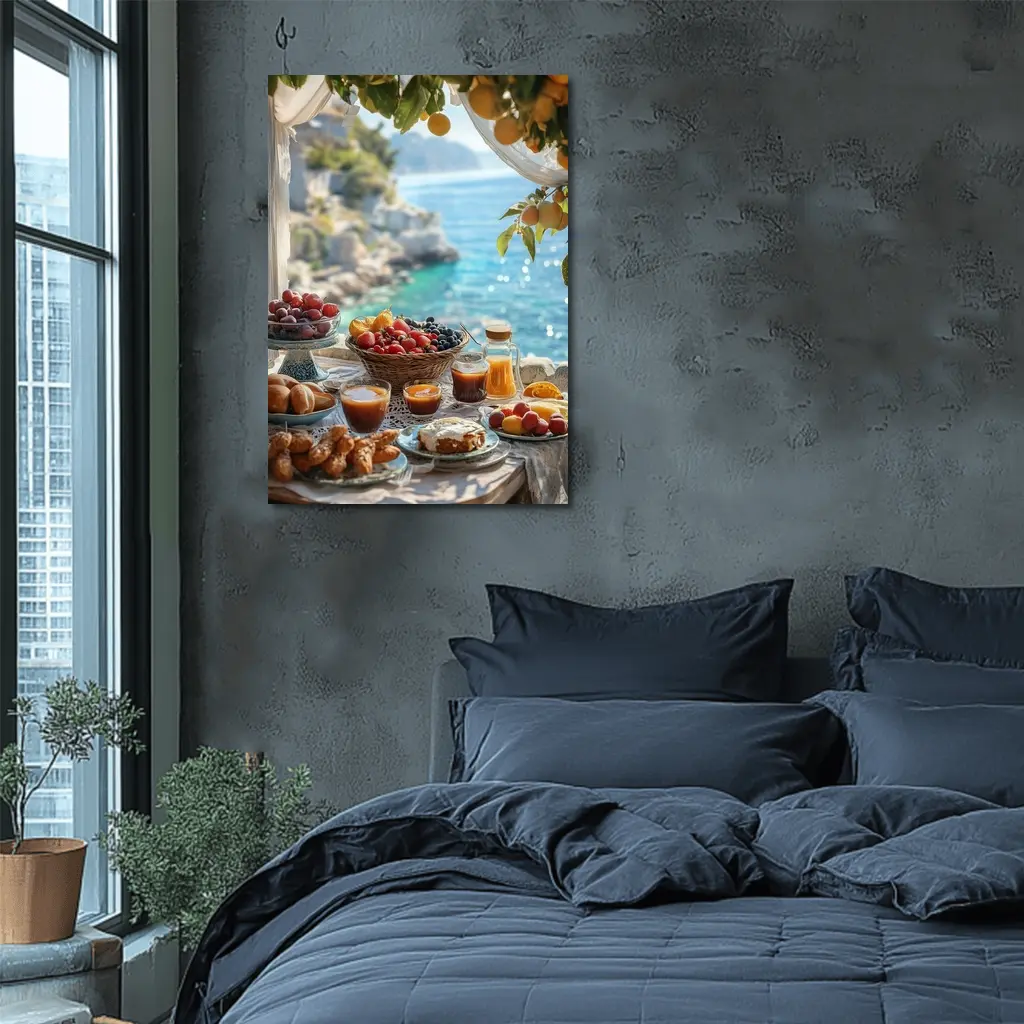 Mediterranean Breakfast Spread By The Sea – Wall Art
