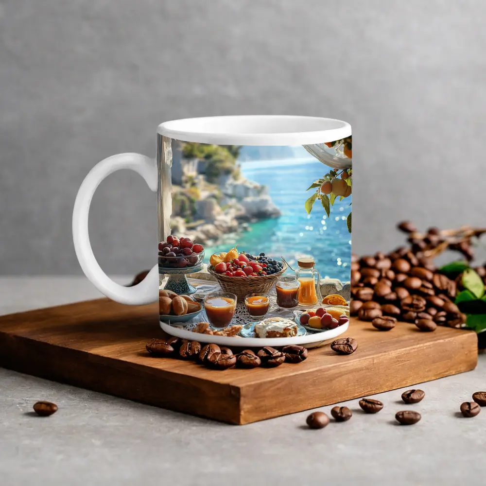 Mediterranean Breakfast Spread By The Sea – Mugs