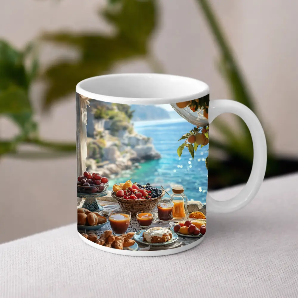 Mediterranean Breakfast Spread By The Sea – Mugs