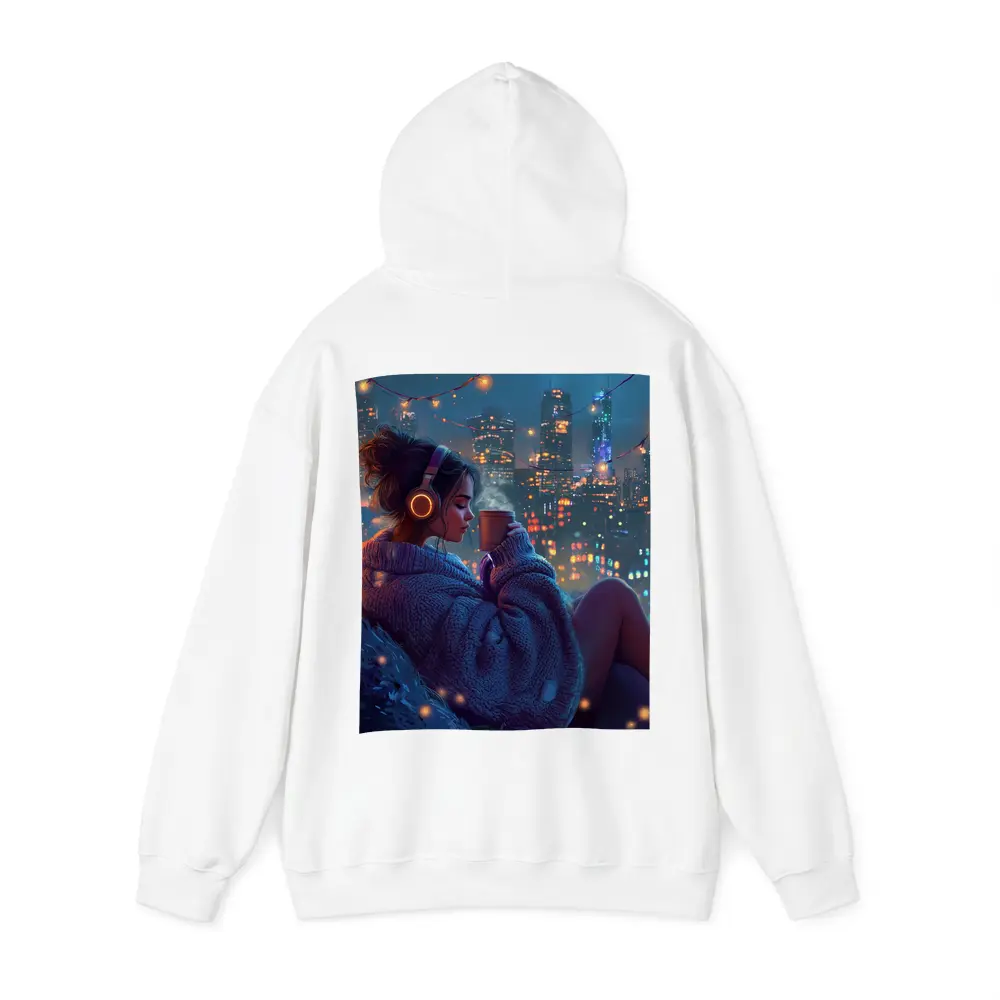 Girl With Headphones Coffee City Night – Hoodies