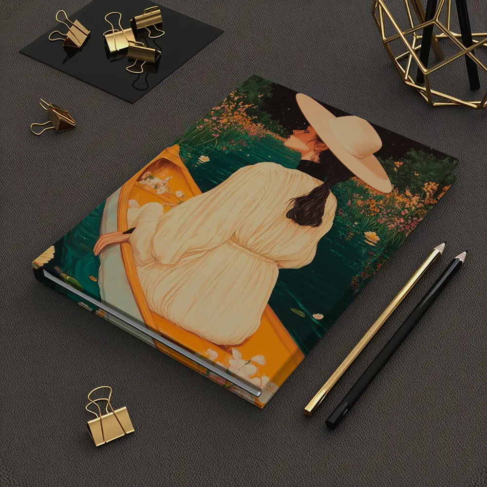 Woman in Hat on Boat Floral Night – Notebooks