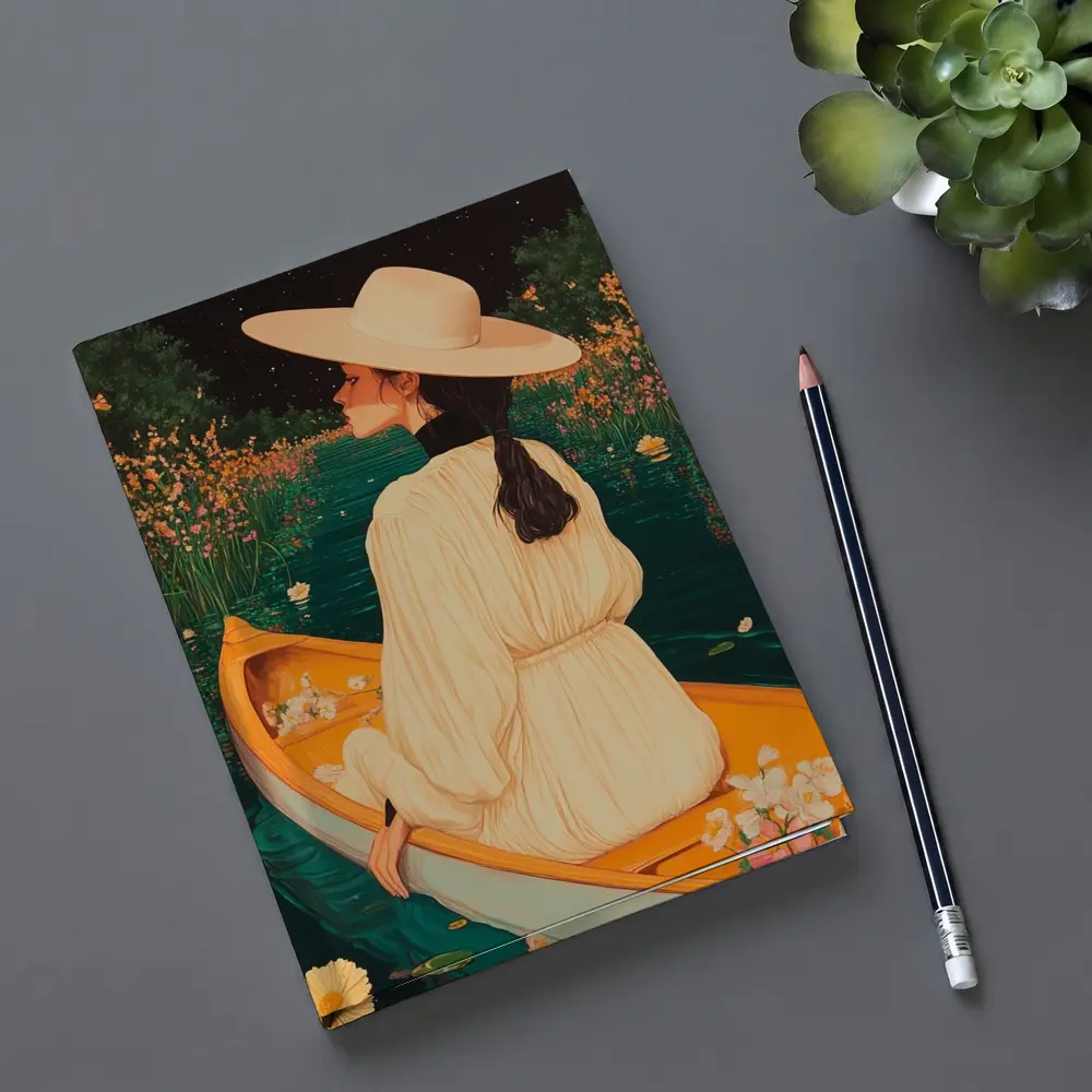 Woman in Hat on Boat Floral Night – Notebooks