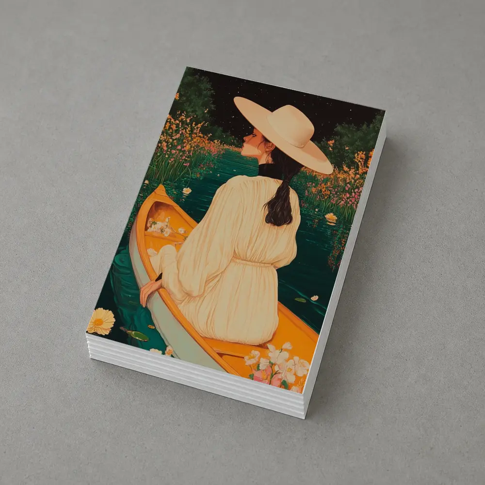 Woman in Hat on Boat Floral Night – Postcards
