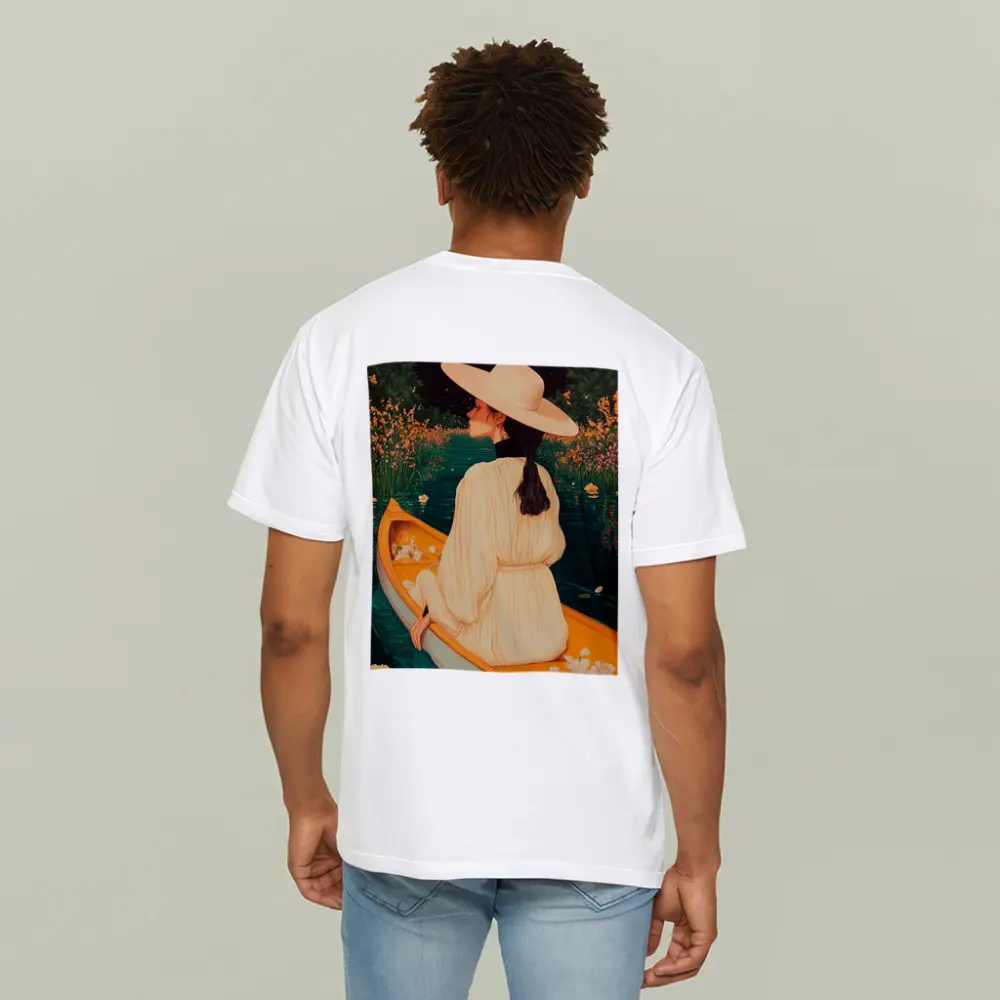 Woman in Hat on Boat Floral Night – T-Shirts