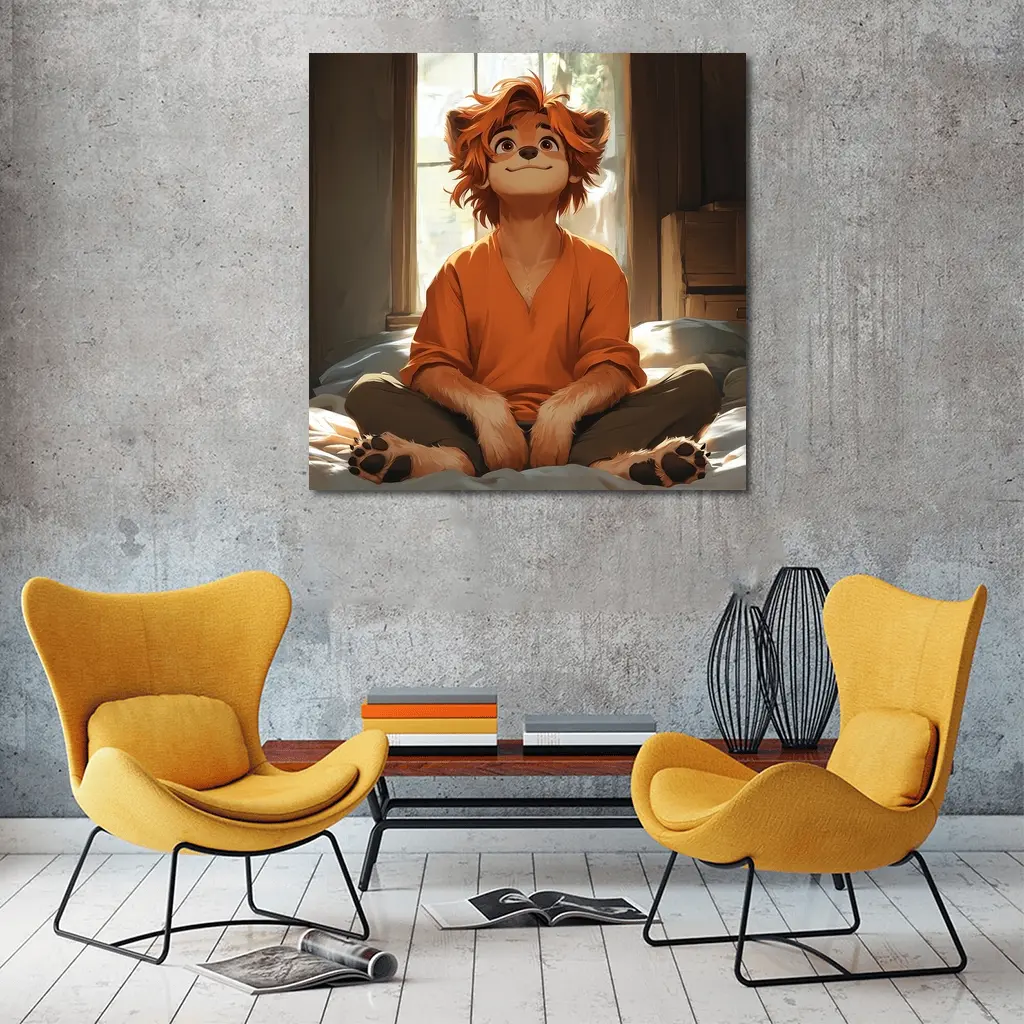 Anime Lion Boy Sitting Cozy Indoor Room – Wall Art