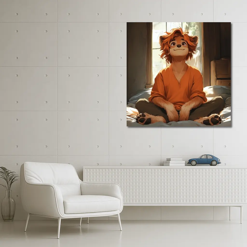 Anime Lion Boy Sitting Cozy Indoor Room – Wall Art