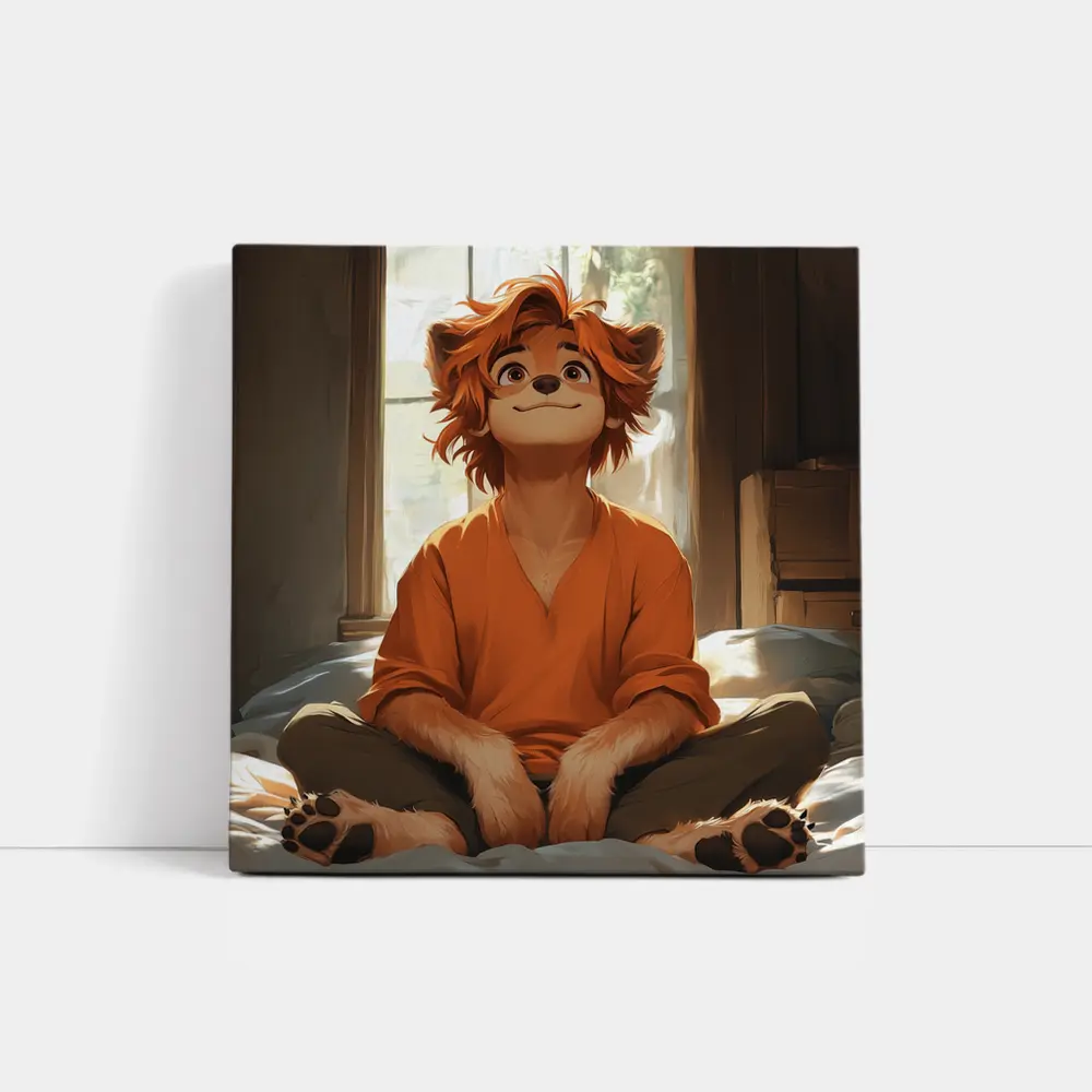 Anime Lion Boy Sitting Cozy Indoor Room – Wall Art