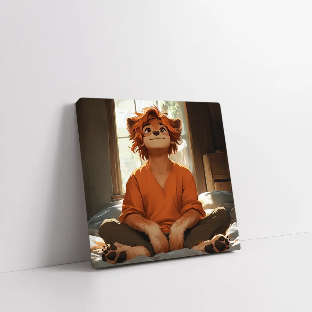Anime Lion Boy Sitting Cozy Indoor Room – Wall Art
