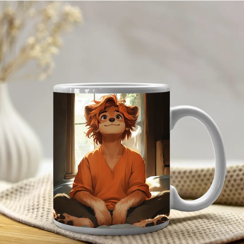 Anime Lion Boy Sitting Cozy Indoor Room – Mugs