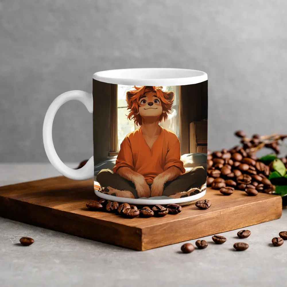 Anime Lion Boy Sitting Cozy Indoor Room – Mugs