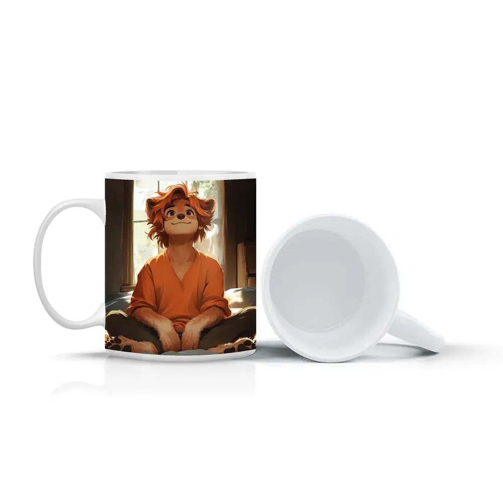 Anime Lion Boy Sitting Cozy Indoor Room – Mugs