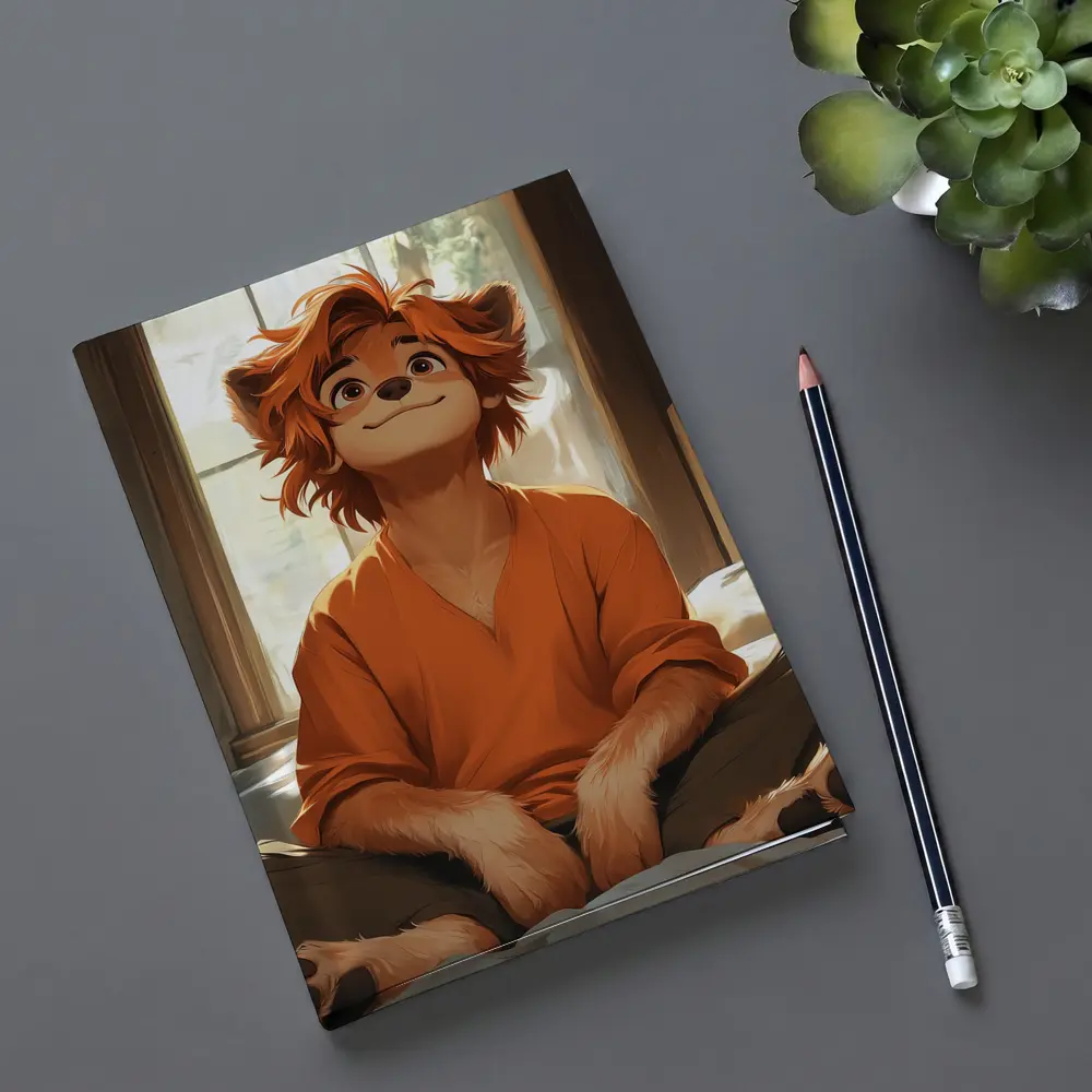 Anime Lion Boy Sitting Cozy Indoor Room – Notebooks