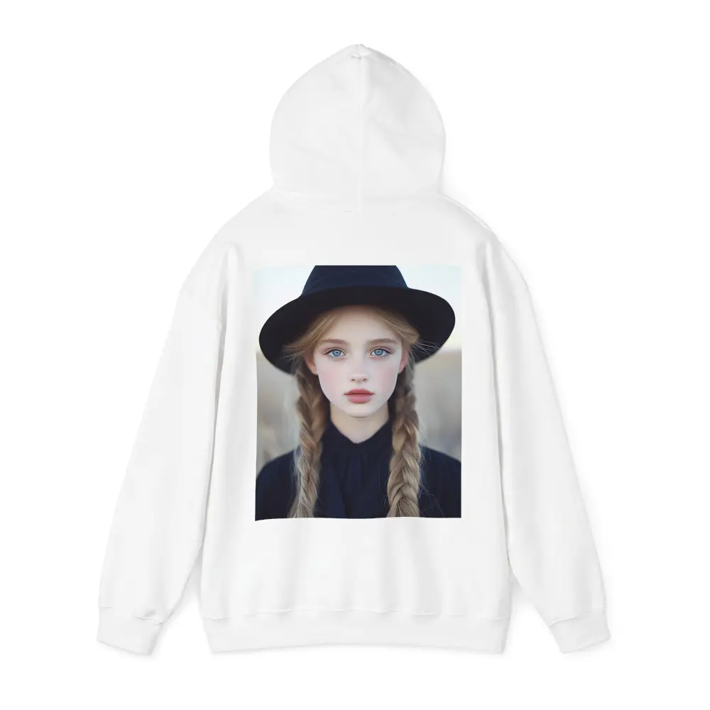 Blonde Girl Blue Eyes Black Hat Portrait – Hoodies