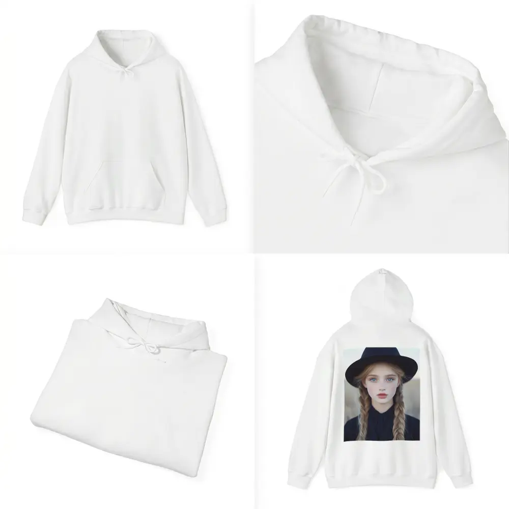 Blonde Girl Blue Eyes Black Hat Portrait – Hoodies