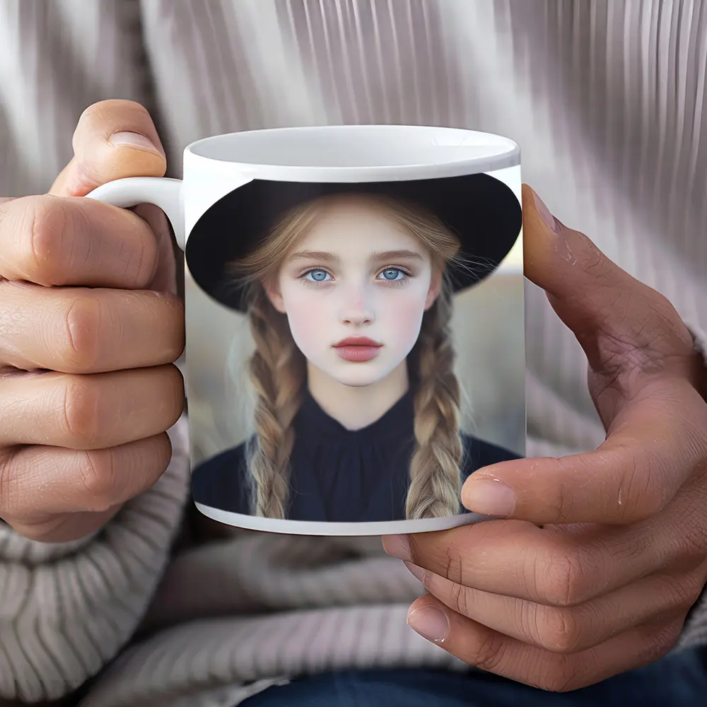 Blonde Girl Blue Eyes Black Hat Portrait – Mugs