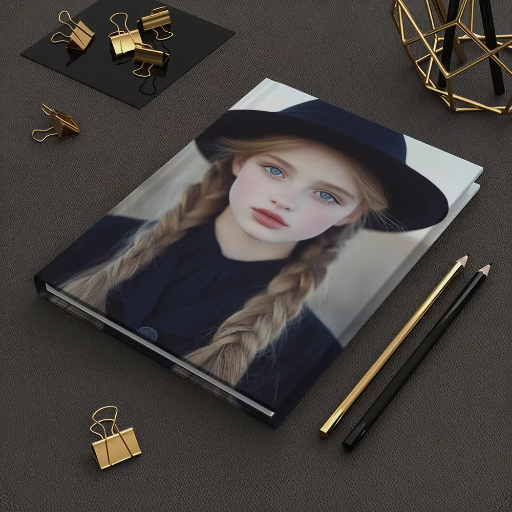 Blonde Girl Blue Eyes Black Hat Portrait – Notebooks