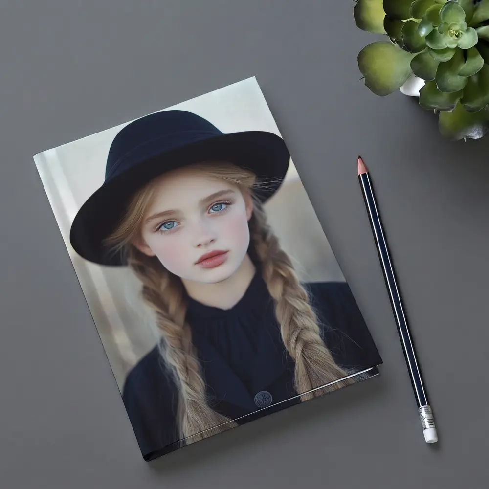 Blonde Girl Blue Eyes Black Hat Portrait – Notebooks
