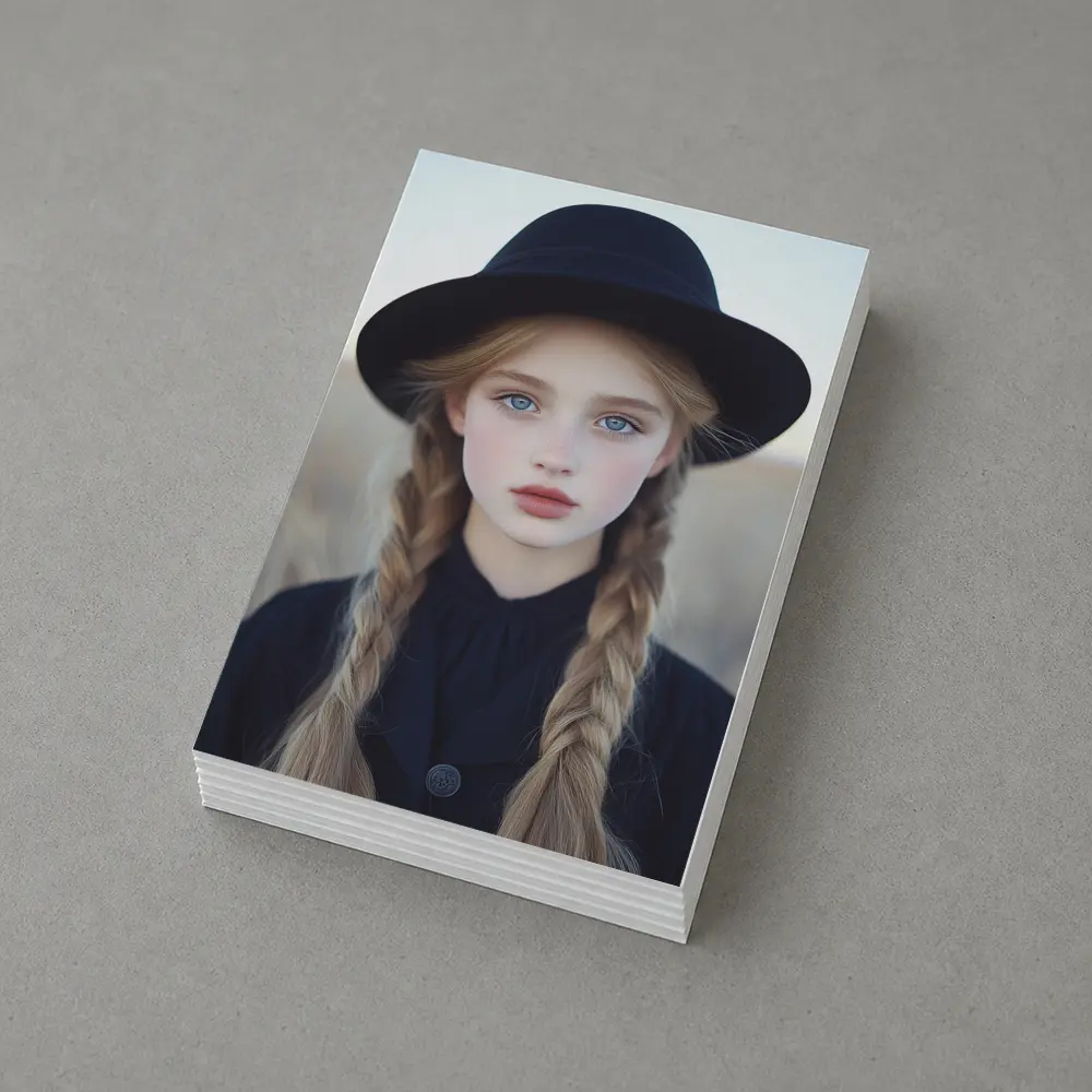 Blonde Girl Blue Eyes Black Hat Portrait – Postcards