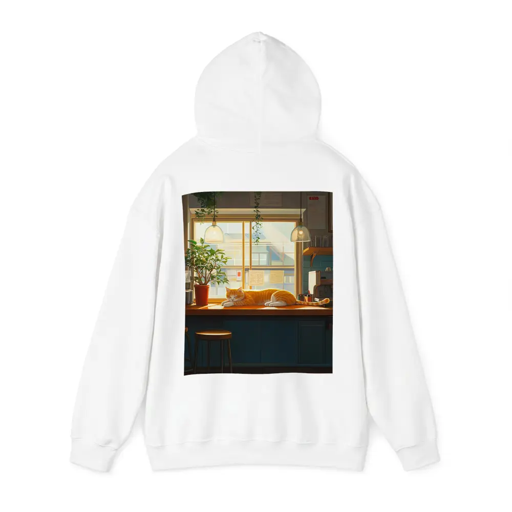 Orange Cat Sleeping on Cafe Counter – Hoodies
