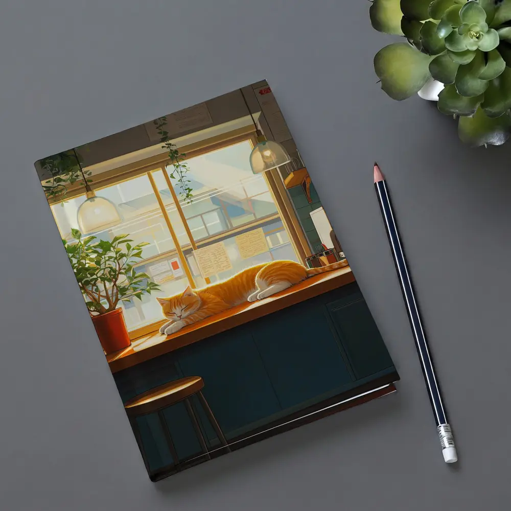 Orange Cat Sleeping on Cafe Counter – Notebooks