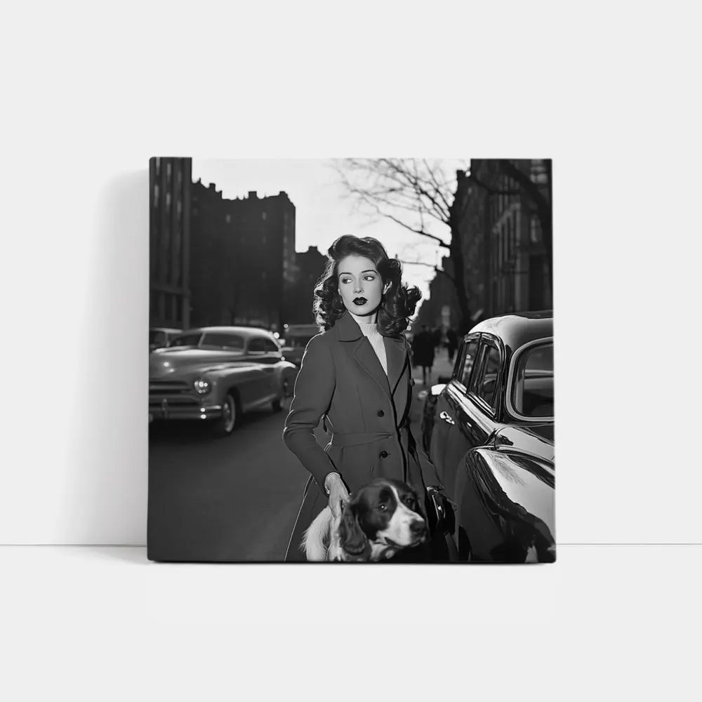Elegant Woman Dog City Street Retro – Wall Art