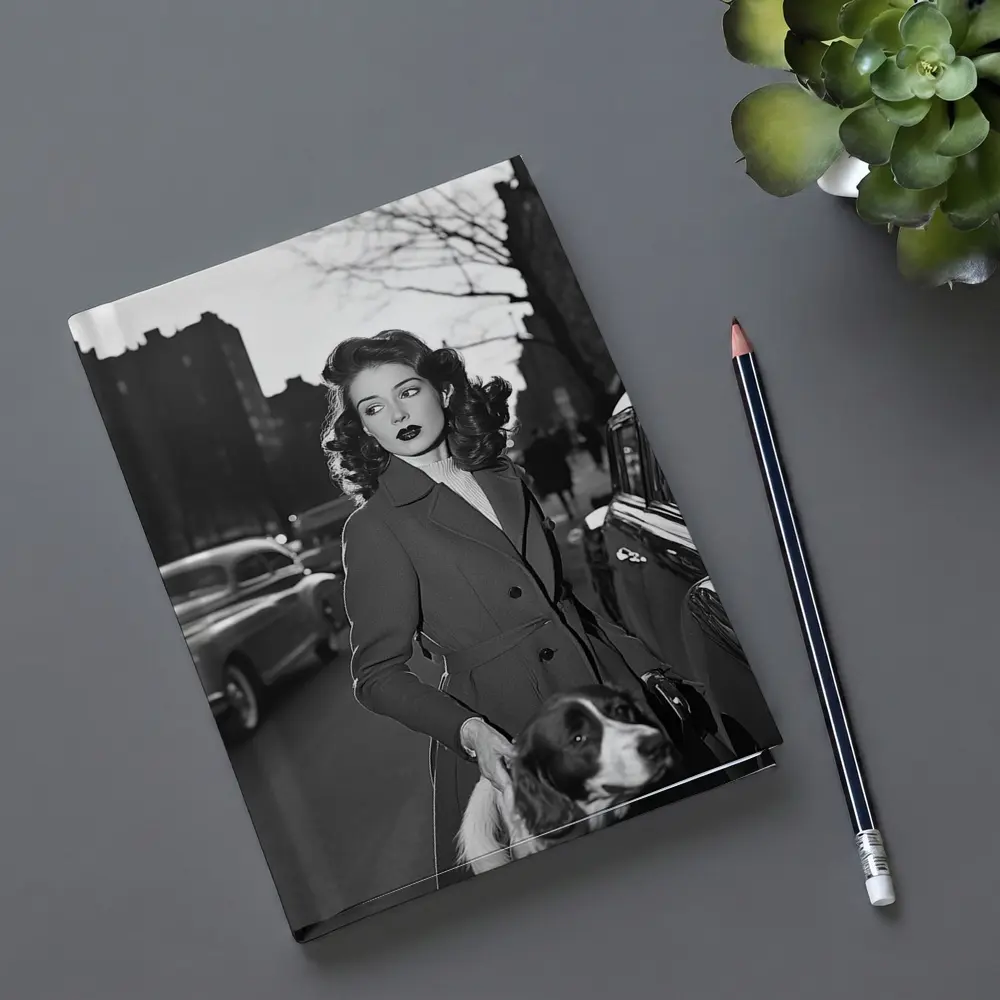 Elegant Woman Dog City Street Retro – Notebooks