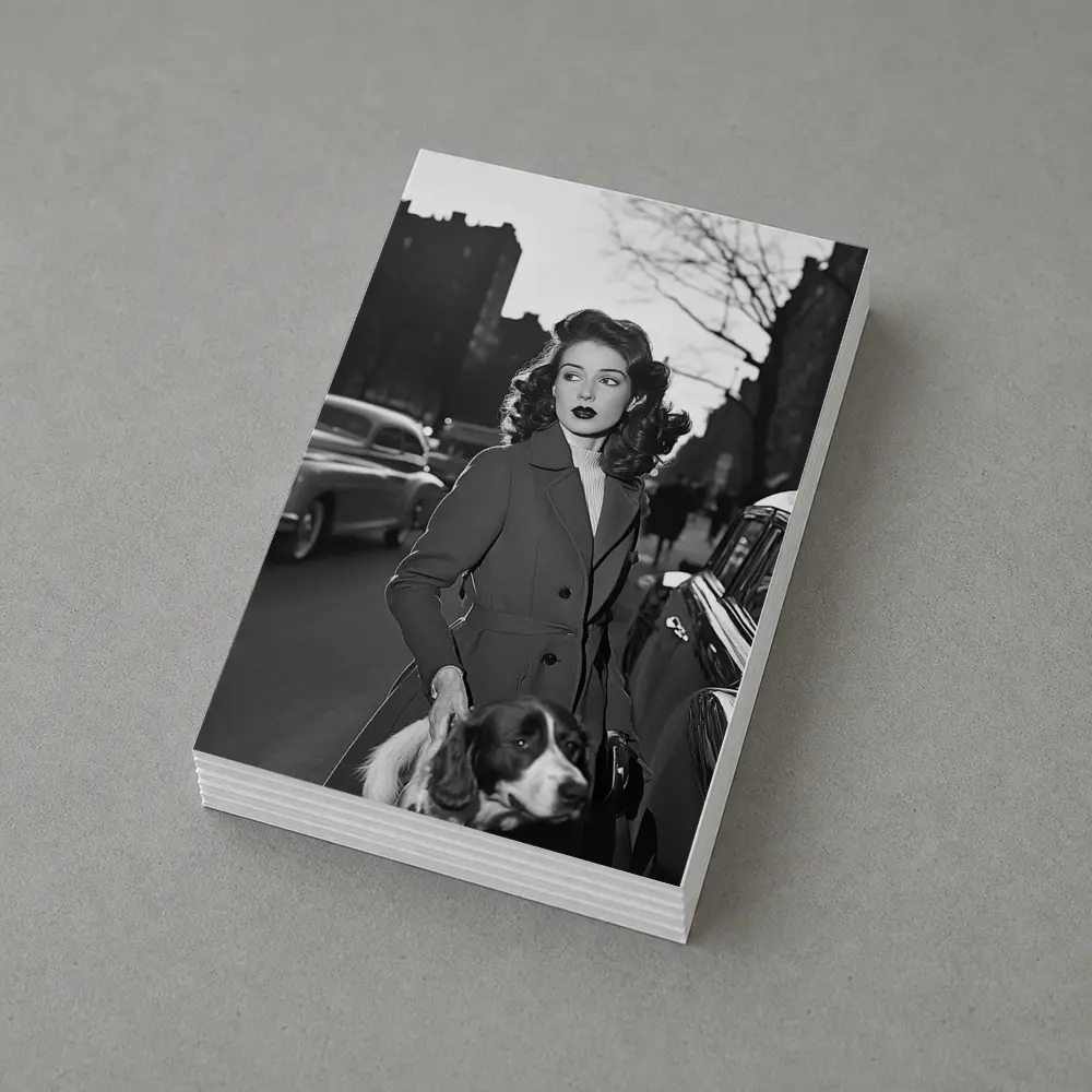 Elegant Woman Dog City Street Retro – Postcards