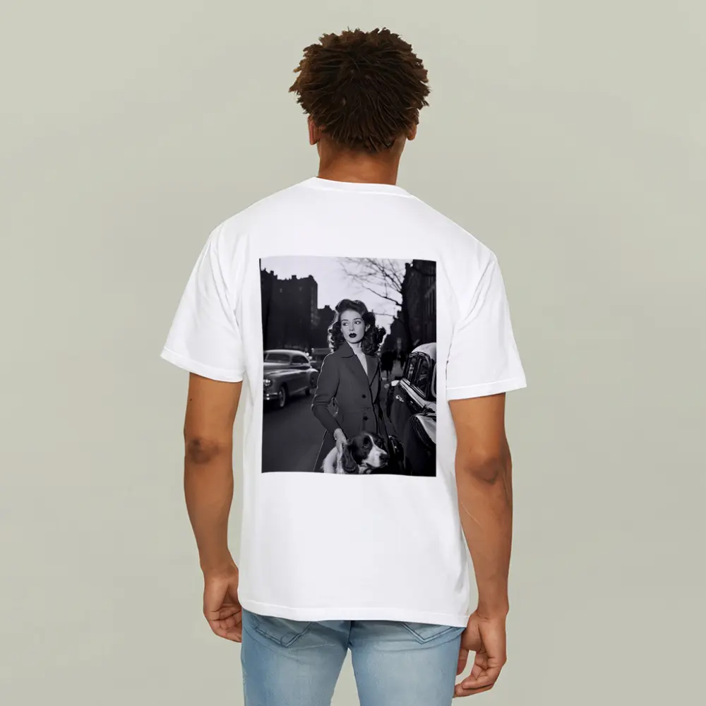 Elegant Woman Dog City Street Retro – T-Shirts