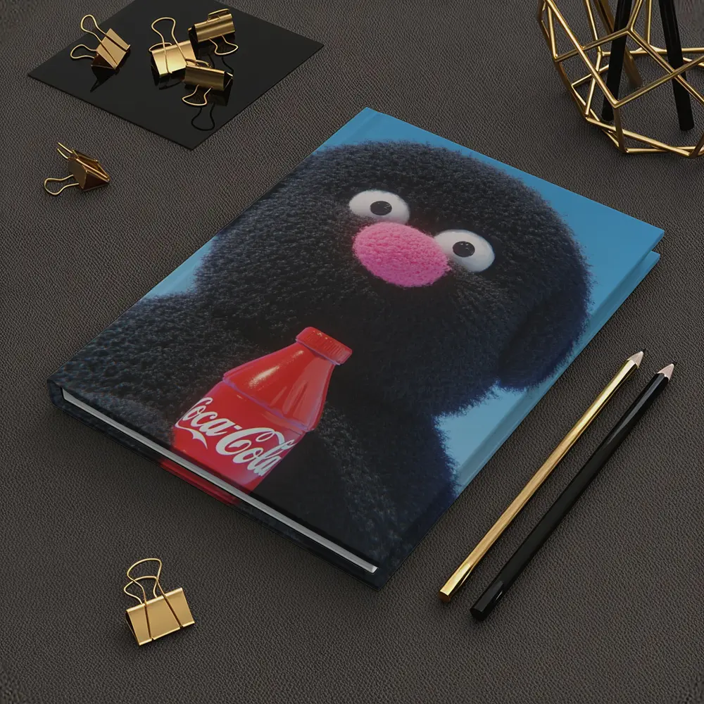 Fluffy Black Puppet Holding Coca Cola Bottle – Notebooks