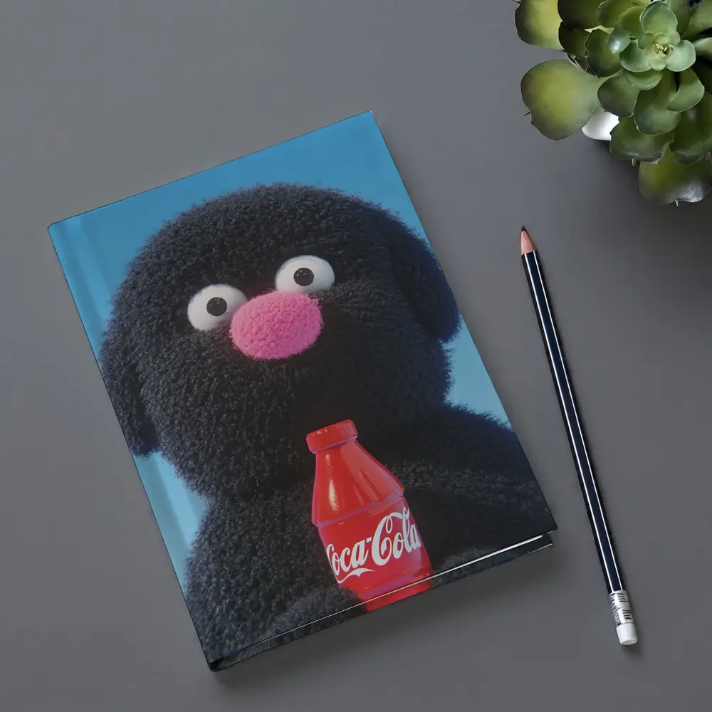 Fluffy Black Puppet Holding Coca Cola Bottle – Notebooks