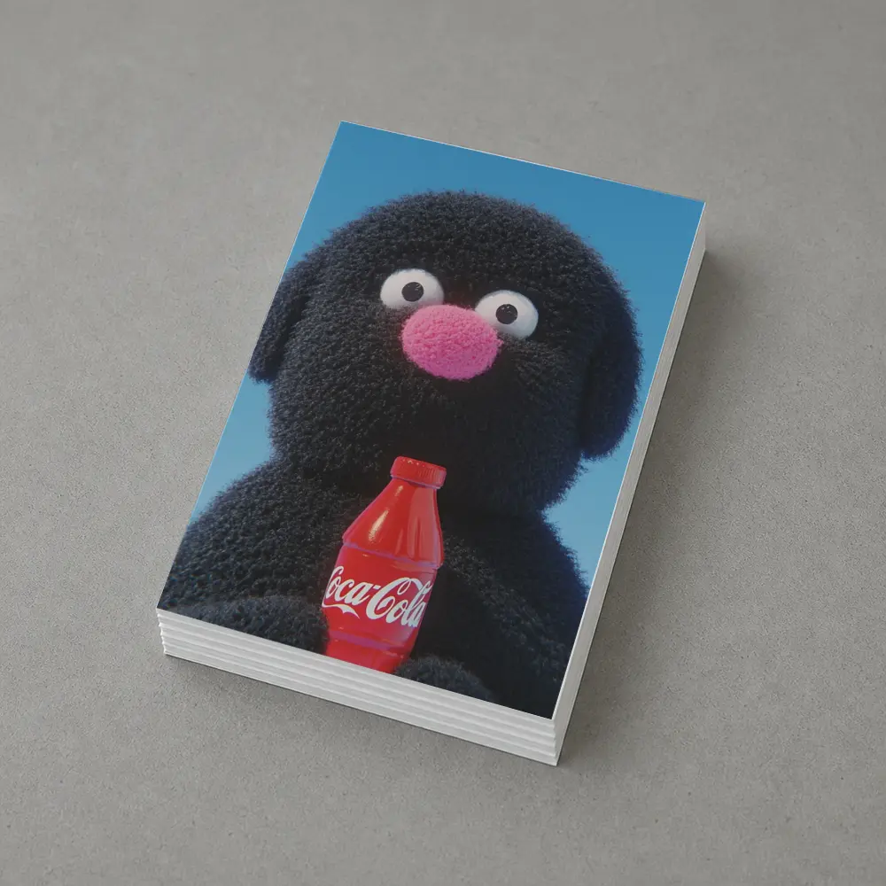 Fluffy Black Puppet Holding Coca Cola Bottle – Postcards
