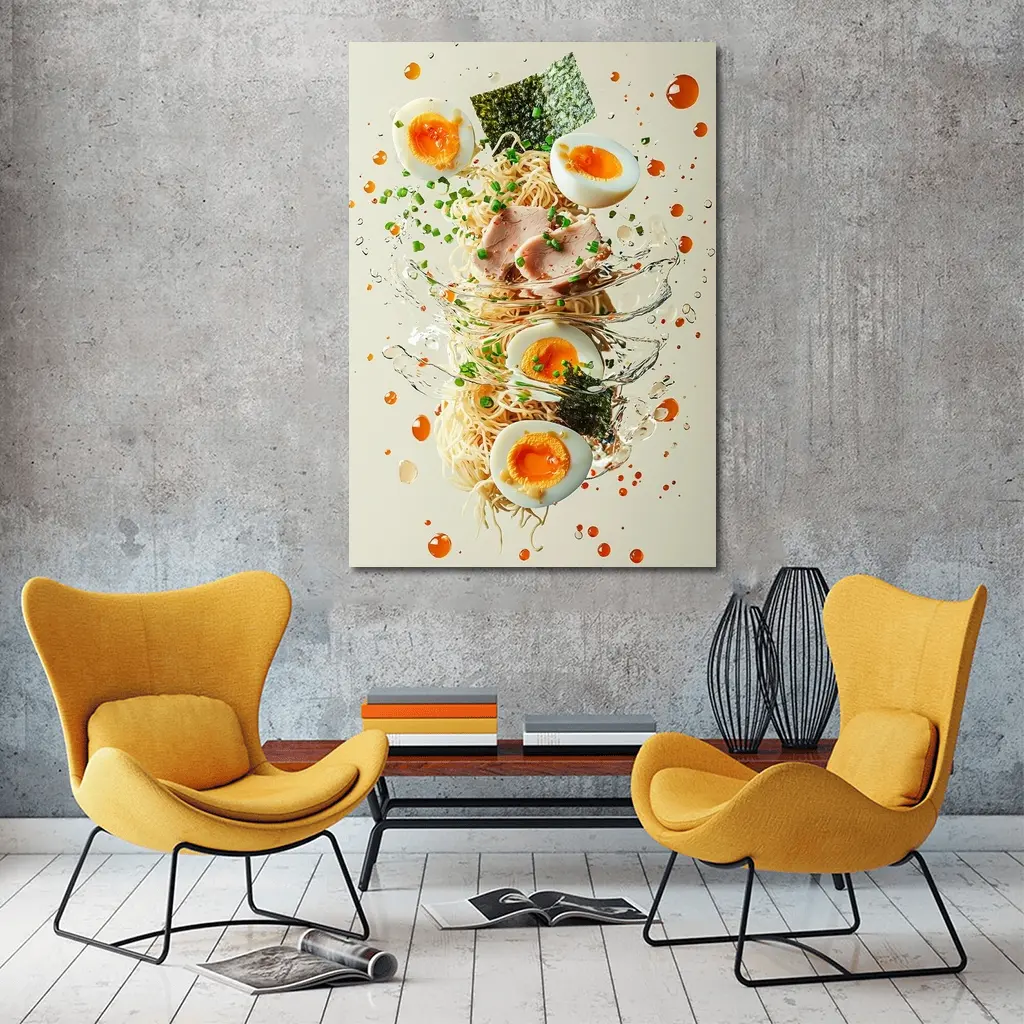 Ramen Bowl Explosion Noodles Eggs Nori – Wall Art