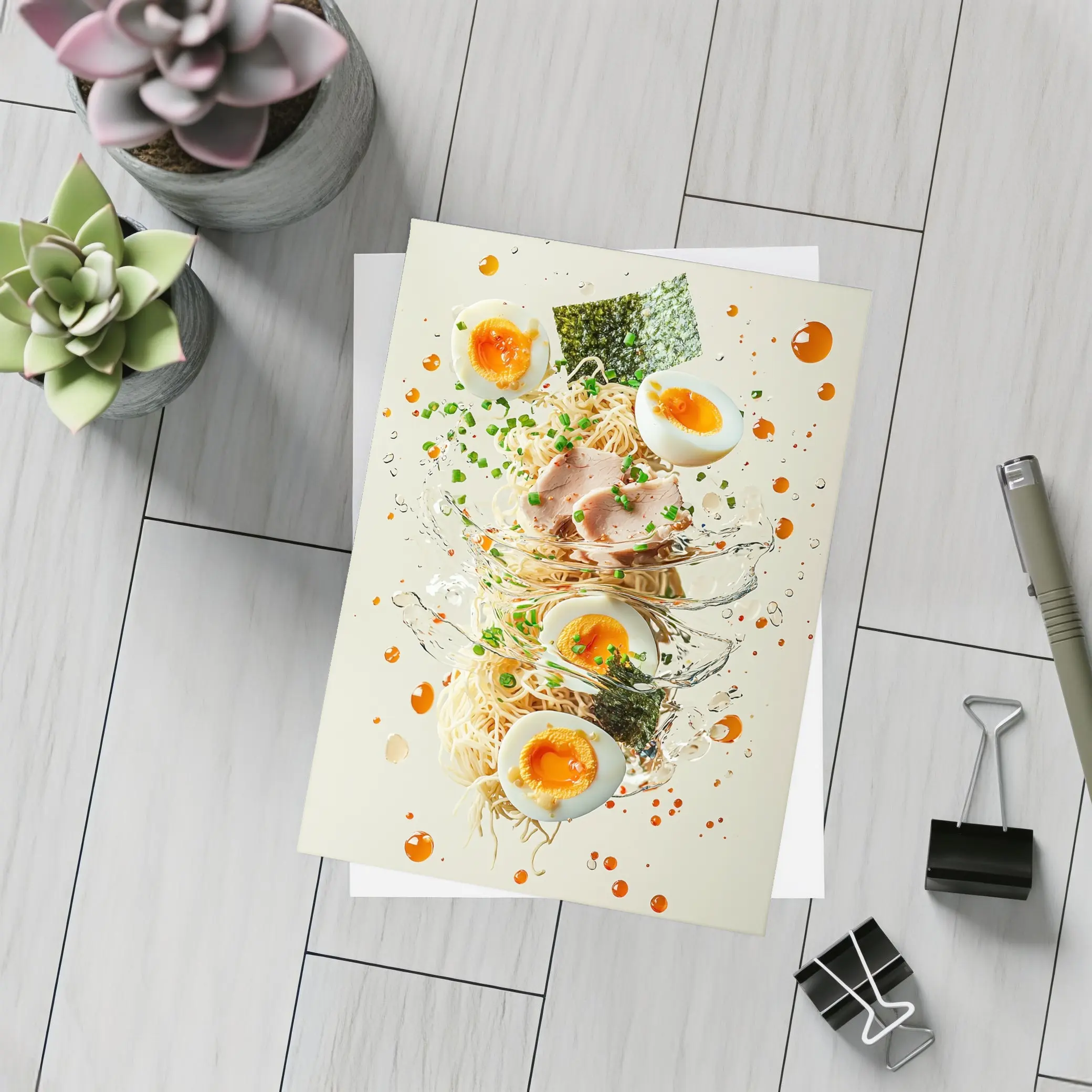 Ramen Bowl Explosion Noodles Eggs Nori – Postcards