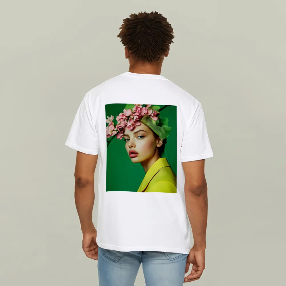 Woman Pink Blossom Crown Yellow Jacket Green – T-Shirts