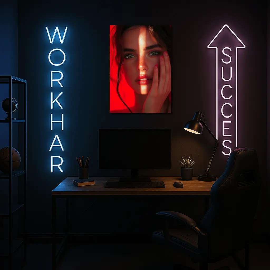 Woman Portrait Red Light Dramatic Shadow – Wall Art